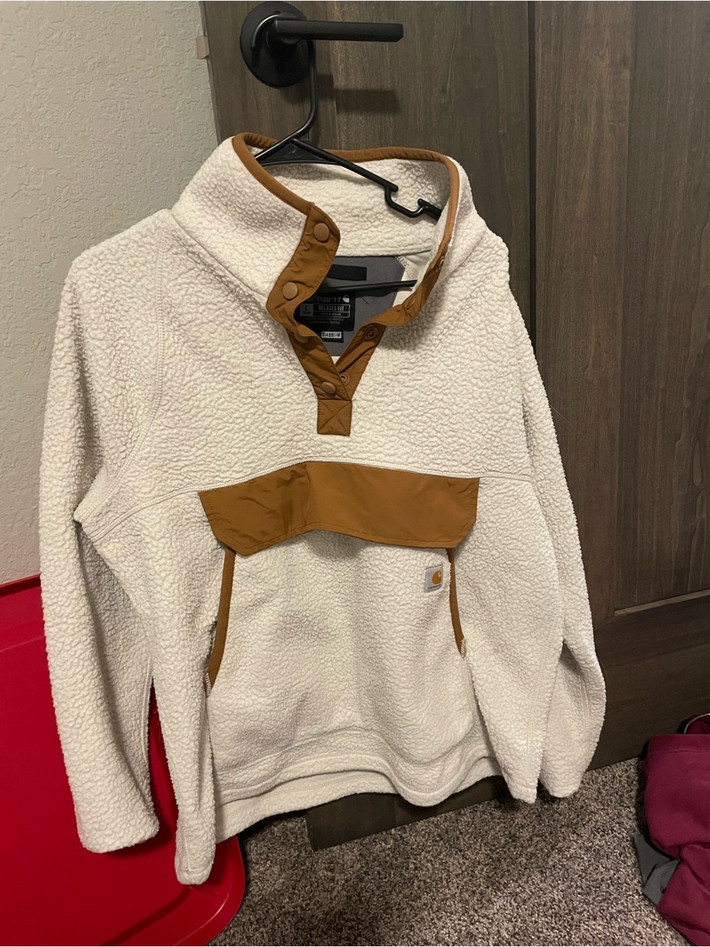 Carhartt Women's Cream Sherpa Pullover with Tan/Brown Trim